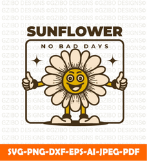 Retro art illustration sunflower with happy face_2 flower svg