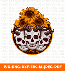 Skull sunflower with hand drawing style flower svg