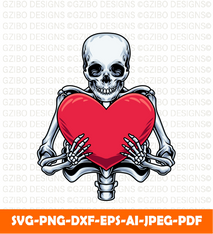 Skull skeleton holding love sigin illustration svg