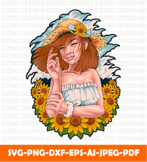 Summer girl sunflower garden illustration sublimation day