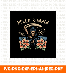 Summer skull hello  summer quote tshirt illustration