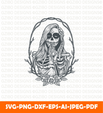 Illustration girl sugar skull SVG,  Savage love Svg,Flower Svg,  Sunflower Svg, Rose SVG,  Floral Svg, Wildflower Svg, Cut File for Cricut, Silhouette, Digital Download