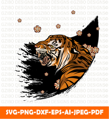 Tiger with blossom flowers illustration