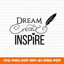 illustration lettering vector dream create inspire text Svg, Font Svg, Cut File for Cricut, Silhouette, Digital Download Handwritten Fonts, Farmhouse Fonts, Fonts for Crafting
