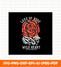 Tshirt design love rose wild heart with rose flower black background vintage illustration