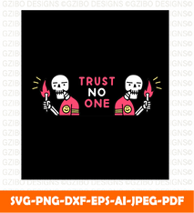 Funny skulls holding torch wit trust no one typography illustration t shirt sticker