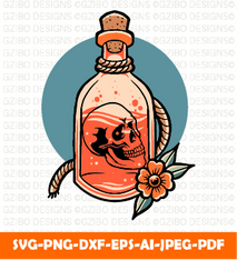 Skull potion tattoo vector design SVG,  Savage love Svg,Flower Svg,  Sunflower Svg, Rose SVG,  Floral Svg, Wildflower Svg, Cut File for Cricut, Silhouette, Digital Download