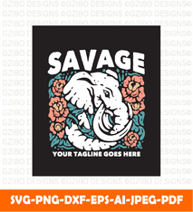 Tshirt design savage with elephant carrying flower gray background vintage illustration svg
