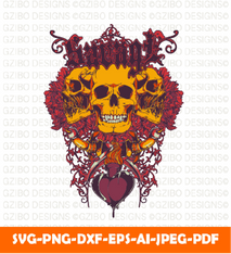 Skulls trinity with flaming heart flourish background SVG,  Savage love Svg,Flower Svg,  Sunflower Svg, Rose SVG,  Floral Svg, Wildflower Svg, Cut File for Cricut, Silhouette, Digital Download
