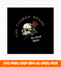 Vintage rose skull logo hand made vector illustration (3) SVG,  Savage love Svg,Flower Svg,  Sunflower Svg, Rose SVG,  Floral Svg, Wildflower Svg, Cut File for Cricut, Silhouette, Digital Download