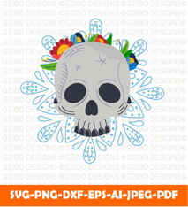 Skull with flower decoration vector illustration mexican death symbol isolated white skeleton set SVG,  Savage love Svg,Flower Svg,  Sunflower Svg, Rose SVG,  Floral Svg, Wildflower Svg, Cut File for Cricut, Silhouette, Digital Download