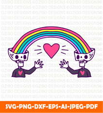 Two skulls with rainbow showing love symbol illustration  t shirt sticker