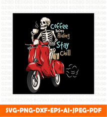 Skeleton ride scooter with cup coffee SVG,  Savage love Svg,Flower Svg,  Sunflower Svg, Rose SVG,  Floral Svg, Wildflower Svg, Cut File for Cricut, Silhouette, Digital Download