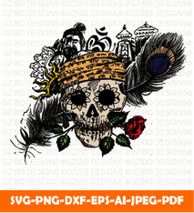 Pirate skull corsair logo head men with rose peacock feather temple black magic design SVG,  Savage love Svg,Flower Svg,  Sunflower Svg, Rose SVG,  Floral Svg, Wildflower Svg, Cut File for Cricut, Silhouette, Digital Download