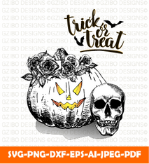 Vector hand drawn halloween pumpkin trick treat SVG,  Savage love Svg,Flower Svg,  Sunflower Svg, Rose SVG,  Floral Svg, Wildflower Svg, Cut File for Cricut, Silhouette, Digital Download