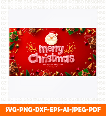 Merry Christmas Happy new year poster banner with cute santa clausgift box element svg,png - GZIBO