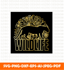 Wildlife prints set with leopard tropical plants
