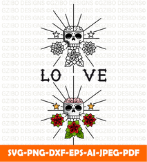 Skull flowers tattoo_3 SVG,  Savage love Svg,Flower Svg,  Sunflower Svg, Rose SVG,  Floral Svg, Wildflower Svg, Cut File for Cricut, Silhouette, Digital Download