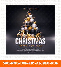 Merry christmas happy new year greeting card design golden christmas tree light with splash svg,png - GZIBO