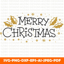 Merry christmas gold black lettering text, xmas greeting card, new year wishing banner - GZIBO