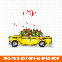taxi-bouquet-tulips-vector-illustration-greeting-card-poster-spring-flowers Valentine Svg Png Bundle Love Story svg