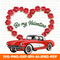 elegant-valentine-frame-with-peony-heart-wreath-vintage-red-car Valentine Svg Png Bundle Love Story svg