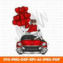 girl-stylish-clothes-vintage-car-fashion-style-clothing-accessories (2) t-shirt-design valentines-day car,balloon,love art  girl-stylish-clothes-svg