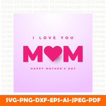 love-you-mom-card-with-pink-hearts-background-mothers-day Happy Mother's Day Card  Mummy / Mom/ With love card Personalized Mothers day Gift