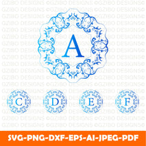 collection-initial-alphabet-with-luxury-ornament-floral-frame Split Monogram Alphabet SVG, DXF, PNG, Split Monogram Frame Alphabet, Cut File for Cricut, Silhouette, 26 Individual Svg Png Dxf