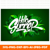 hello summer lettering font with tropical leaves Modern Font ,Cricut Fonts, Procreate Fonts, Canva Fonts, Branding Font, Handwritten Fonts, Farmhouse Fonts, Fonts for Crafting svg