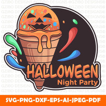 Pumpkin ice cream with chocolate topping for halloween night party Printable Ice Cream Stickers Facial Expressions (SVG, PDF, PNG) - GZIBO