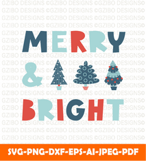 Merry Bright Lettering Greeting Cristmas trees cozy winter xmas holiday concept  shirt design christmas svg  christmas sign svg | christmas 2022 svg - GZIBO