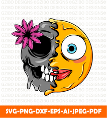 Embarrassed with pink lipstick expression changes dark skull with flower emoticon SVG,  Savage love Svg,Flower Svg,  Sunflower Svg, Rose SVG,  Floral Svg, Wildflower Svg, Cut File for Cricut, Silhouette, Digital Download