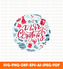 Happy Christmas Scandinavian calligraphic vintage text form round ball Instant download christmas sign svg - GZIBO