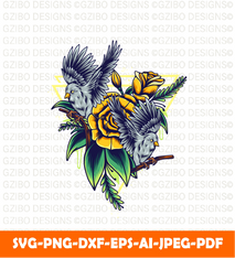 Bird flower illustration vector typography