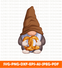 Cute Scandinavian gnome with pretzel his hands cricut cut files, Instant Download - GZIBO