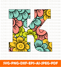 Floral alphabet K clipart design illustration