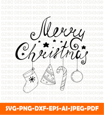 Cartoon Vector  with calligraphy inscription sock christmas tree caramel cane balls, cricut cut files, Instant Download - GZIBO