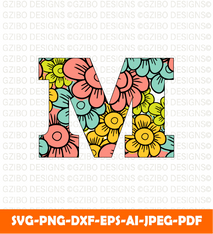 Floral alphabet M clipart design