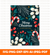 Christmas cards with ornaments branches berries leaves set cards with holiday greetings SVG,PNG - GZIBO