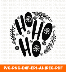 Round Christmas ornament with hand drawn lettering text ho ho ho holiday  black white digital download - christmas svg - GZIBO