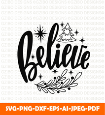 Round Christmas Ornament with hand drawn lettering text believe holiday merry Christmas graphic t shirt design svg - GZIBO