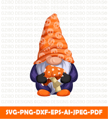 Cute halloween gnome with fly agaric mushroom his hands digital download  christmas svg - GZIBO
