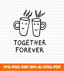 Cute vector friendship clipart with cups tea together forever hand drawn doodle white background typography vector - GZIBO