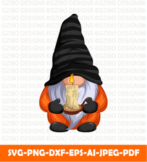 Cute Halloween Gnome with candle candlestick his hands t shirt design vector holidays graphic t shirt design svg - GZIBO