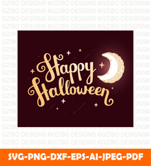 Halloween illustration with text happy halloween moon text Svg, Modern text Svg, Font Svg, Cut File for Cricut, Silhouette, Digital Download Handwritten Fonts, Farmhouse Fonts, Fonts for Crafting