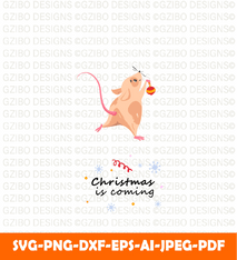 Merry Christmas card with mouse preparing holiday christmas new year graphic t shirt design svg - GZIBO