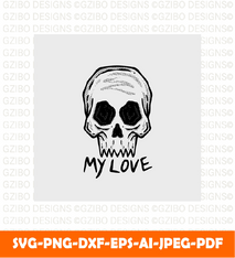 Hand drawn skull my love vintage illustration tshirt can be used stickers etc