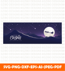 Christmas new year winter landscape with santa sleigh silhouette moon svg,png - GZIBO
