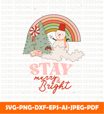 Stay merry & Bright  Christmas christmas typography graphic t shirt design Svg - GZIBO